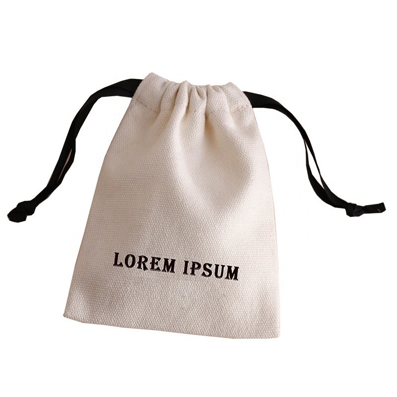 Fancy Custom Logo Printed Cotton Canvas Drawstring Gift Pouch Eco Cotton Bag