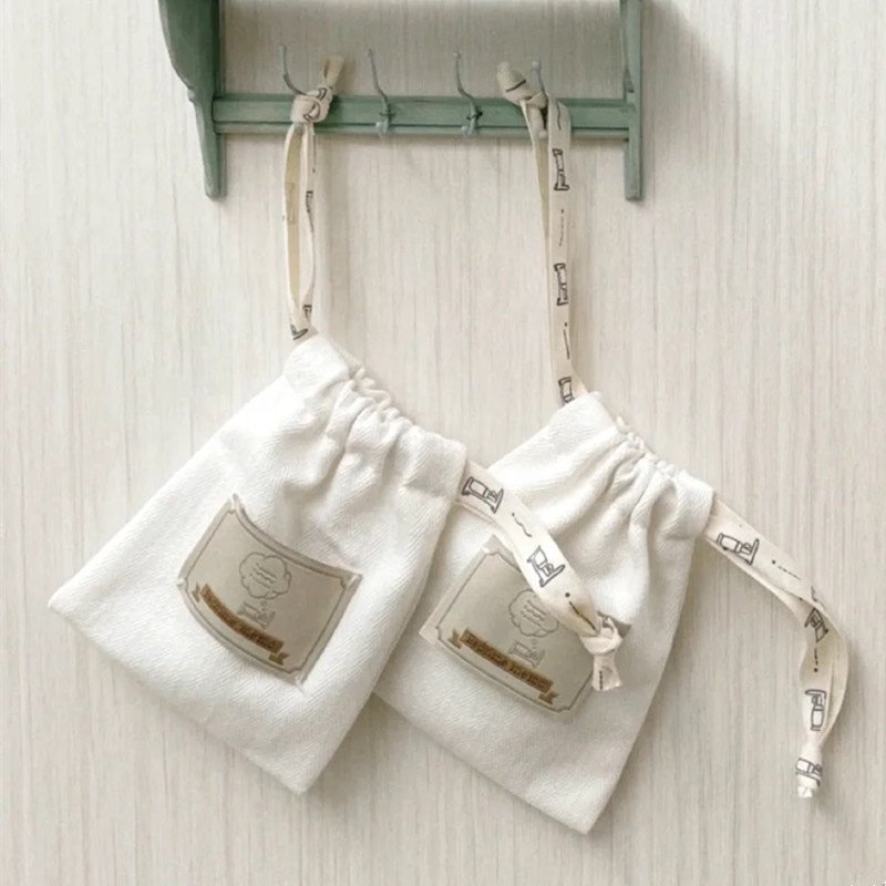 Fancy Custom Logo Printed Cotton Canvas Drawstring Gift Pouch Eco Cotton Bag