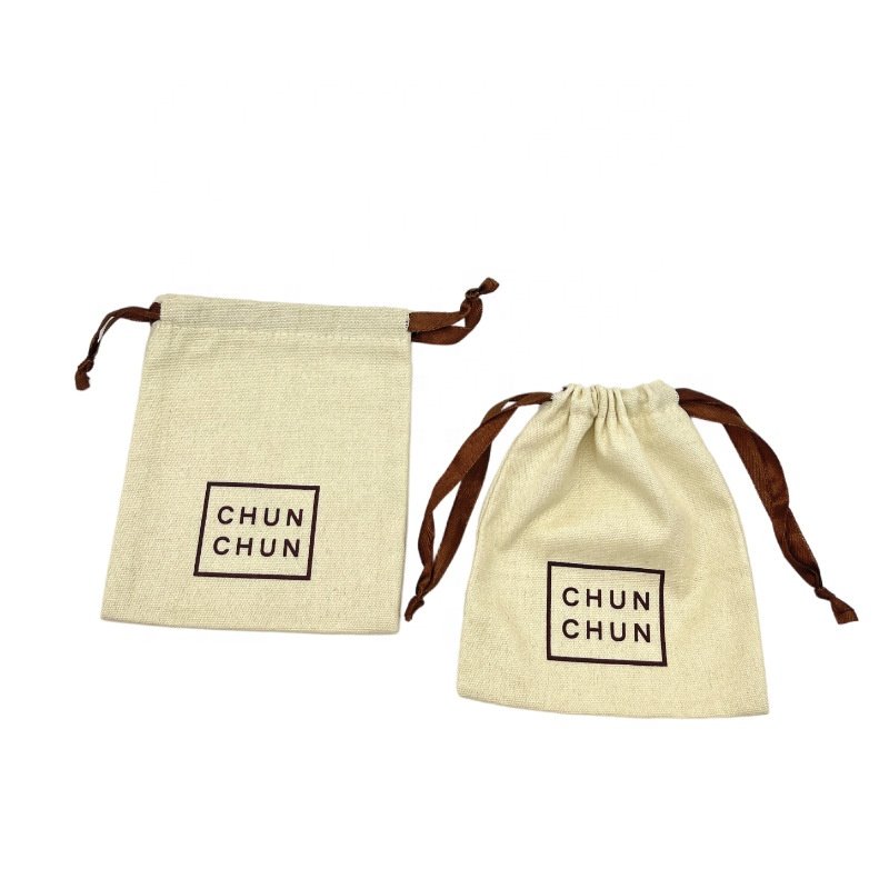Fancy Custom Logo Printed Cotton Canvas Drawstring Gift Pouch Eco Cotton Bag