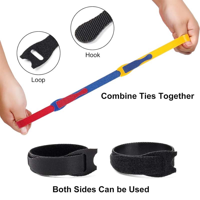Colorful Flexible Double Side Nylon Carry Self Organizers Magic Tie Straps Adjustable Hook Loop Cable Tie