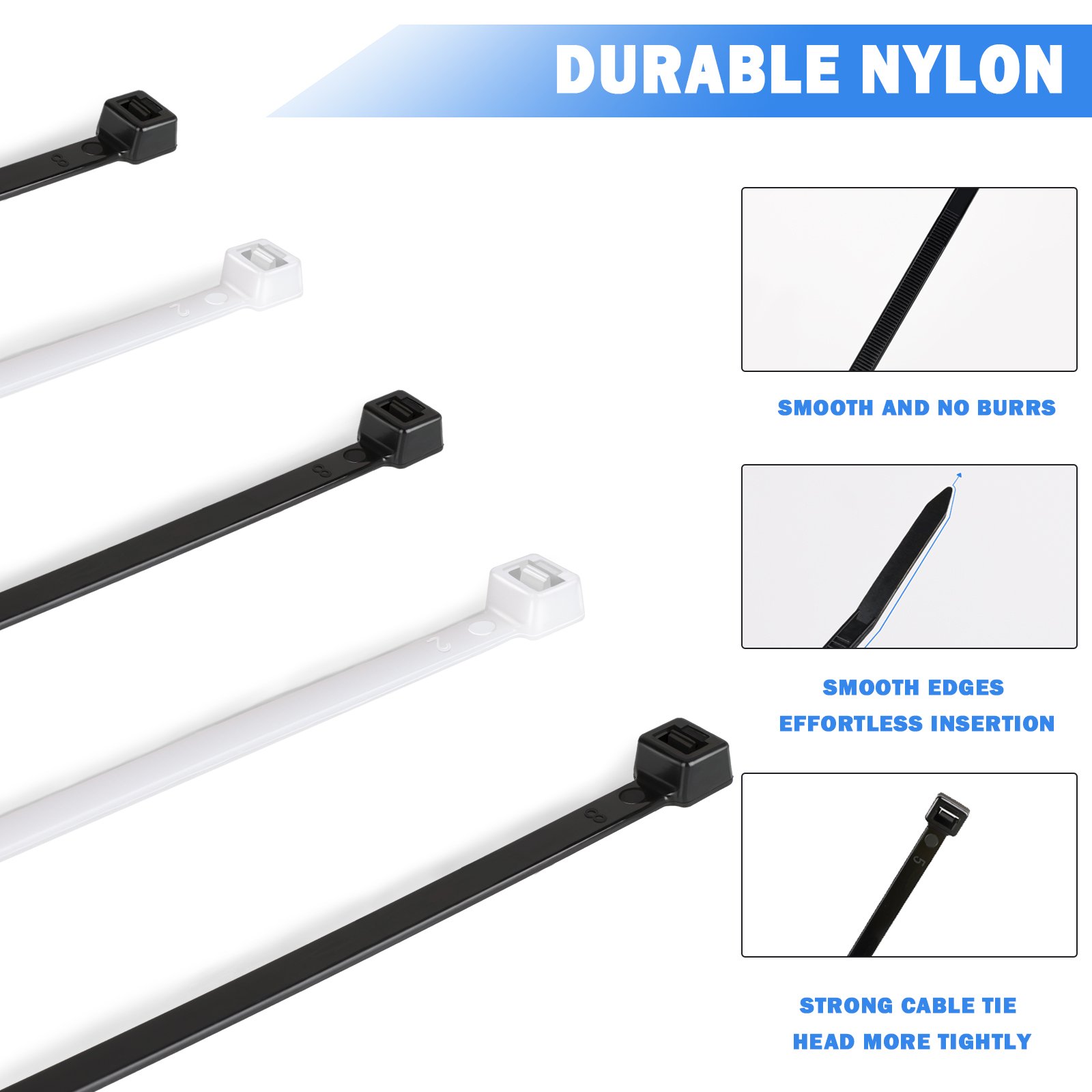 China Factory Nylon 66 Pa 66 Uv Protected Nylon Cable tie Plastic Supplier 7.6*380mm Zip ties