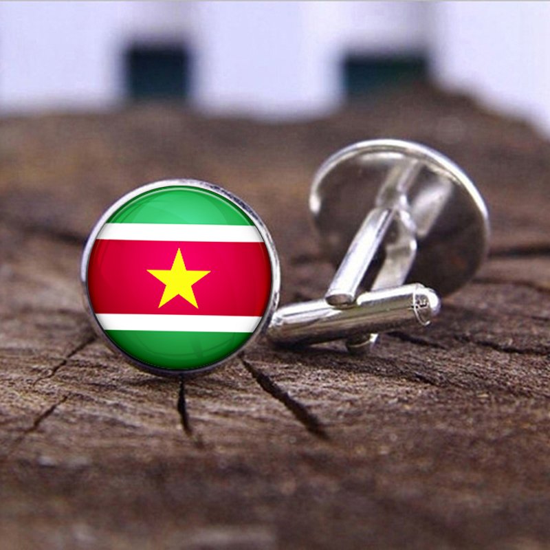 80 Models Caribbean Suriname Flag Map Tie Clip Ring Brooch Cuff Link Necklace Bracelet Earrings Key Chain Jewelry Set