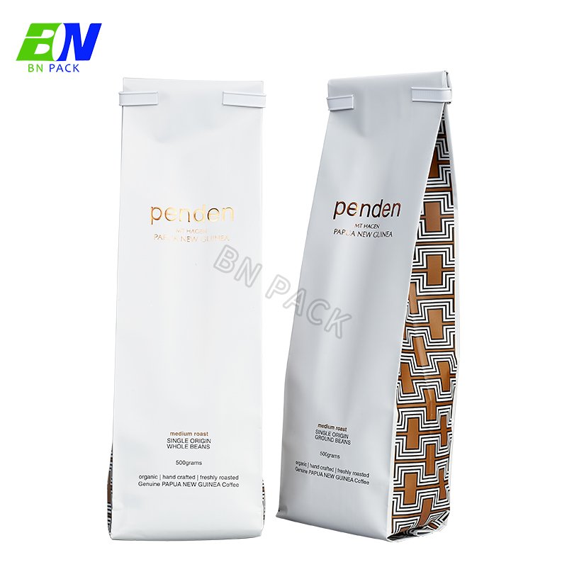 Custom Bronzing Printed Resealabele Aluminum Foil Side Gusset 250G Coffee Package Coffee Beans Bag Package With Tin Tie