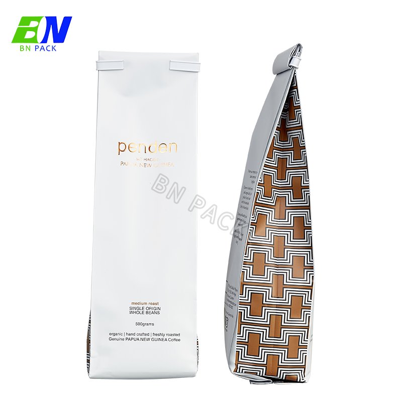 Custom Bronzing Printed Resealabele Aluminum Foil Side Gusset 250G Coffee Package Coffee Beans Bag Package With Tin Tie