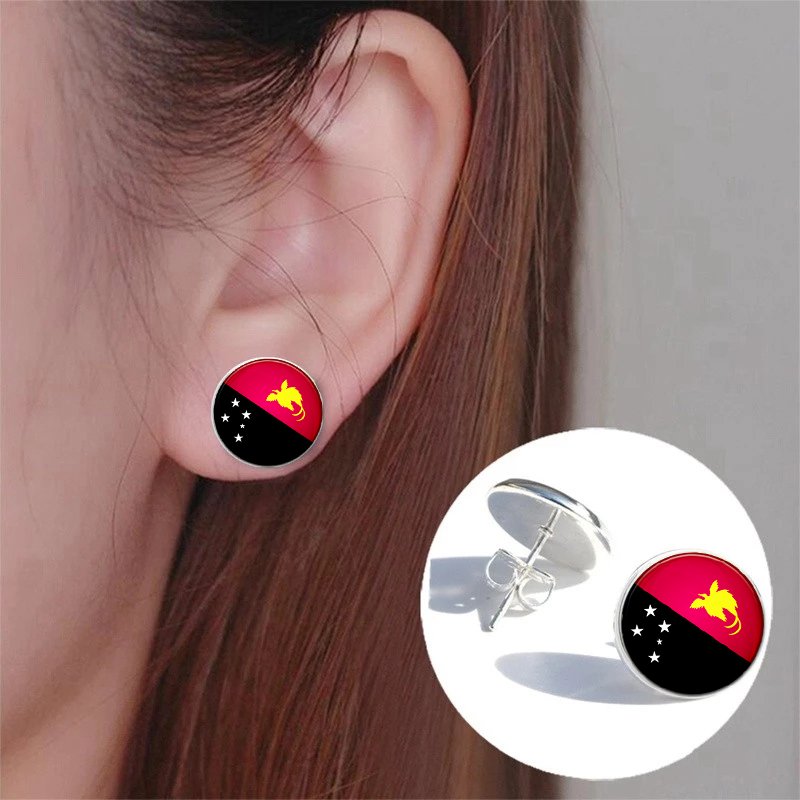 60 Models Papua New Guinea Flag Map Tie Clip Lapel Pin Ring Brooch Cuff Link Necklace Bracelet Earrings Key Chain Jewelry Set