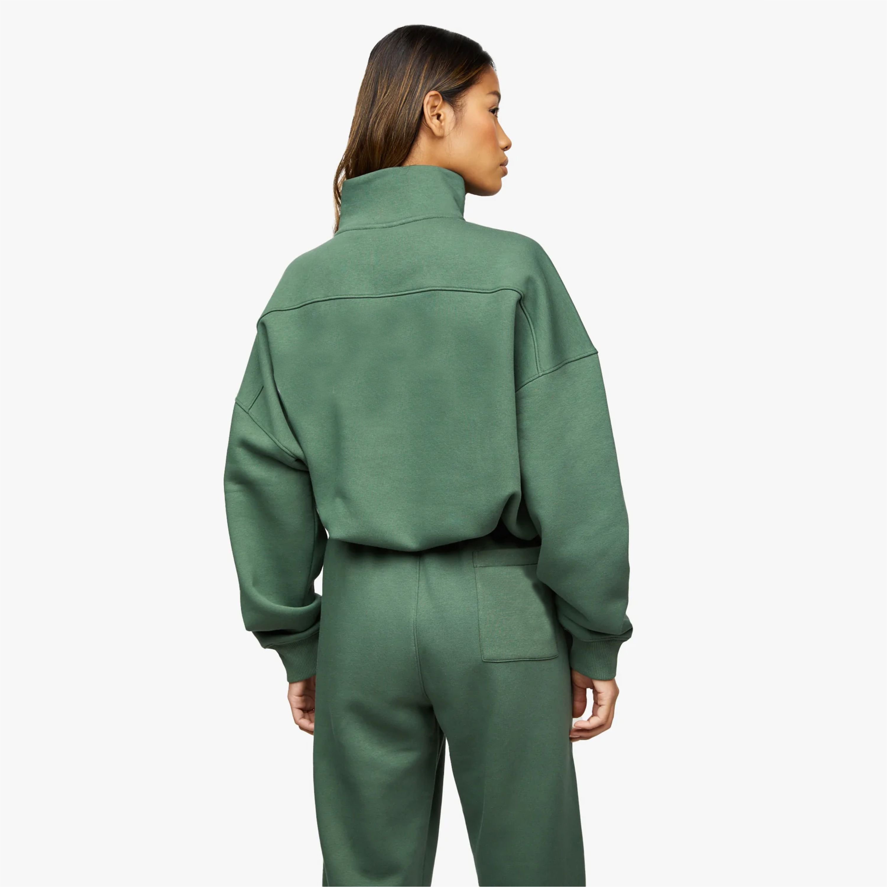 65% Cotton 35% Polyester Racing Green Athletics Club 1/4 Zip Funnel Women's Cropped Tracksuit