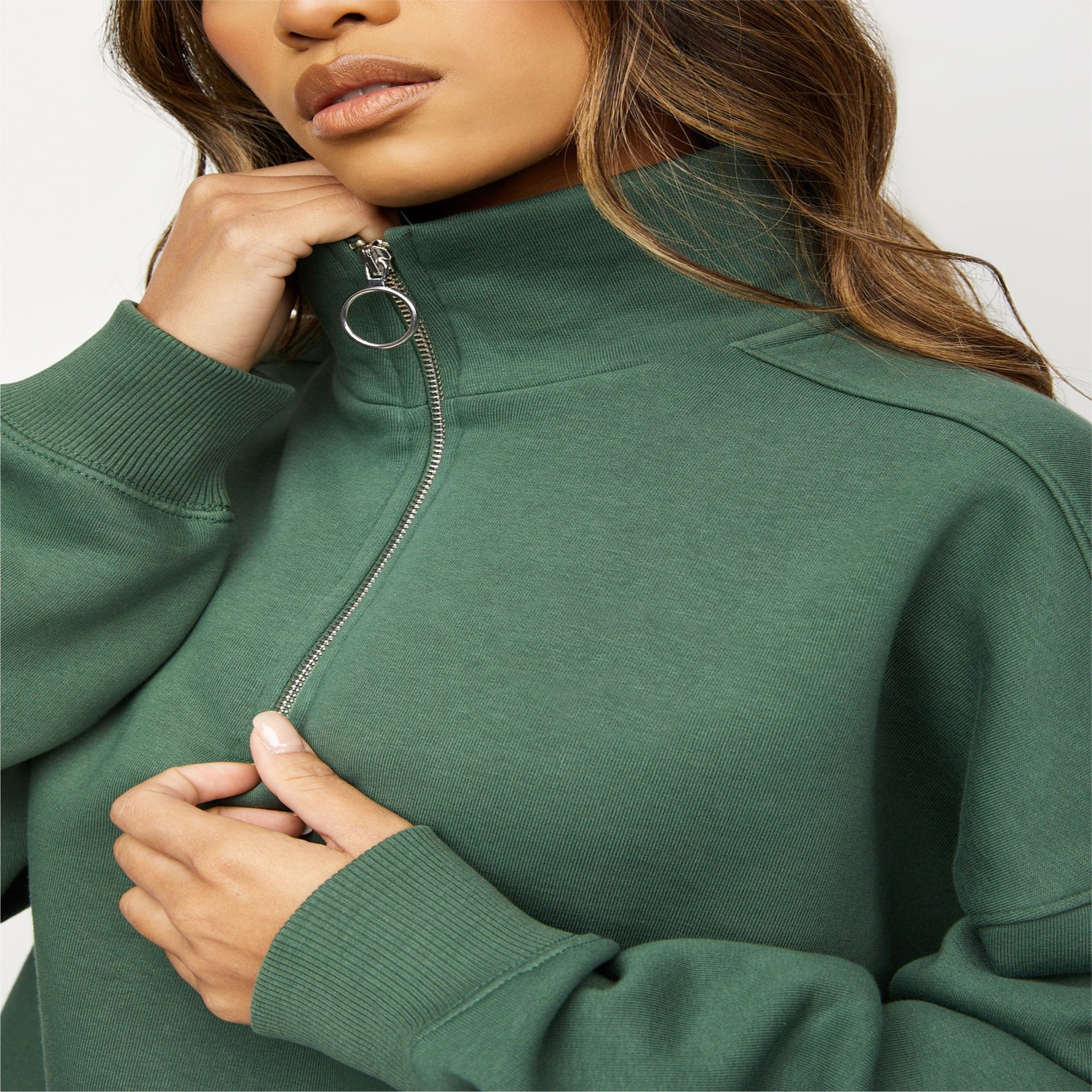 65% Cotton 35% Polyester Racing Green Athletics Club 1/4 Zip Funnel Women's Cropped Tracksuit