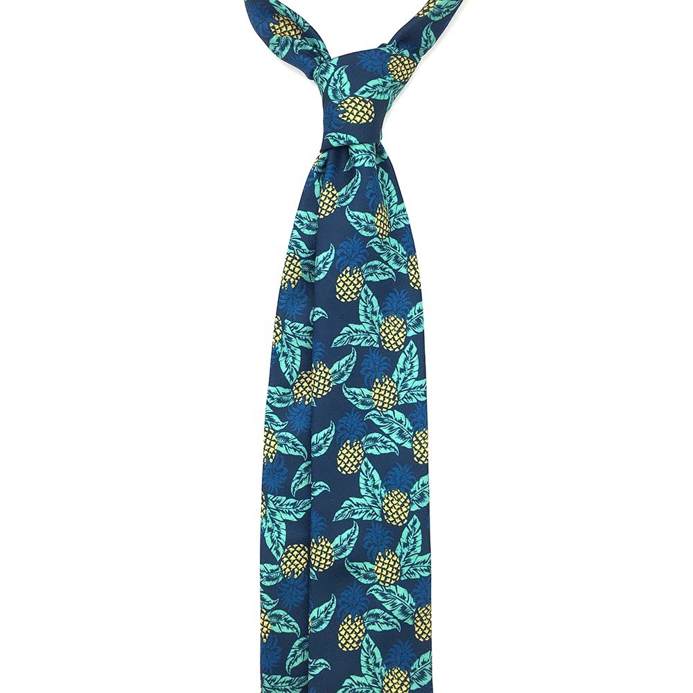 Tropical Hawaiian Fruit Pineapple Leaf Pop Art Holiday Polyester Twill Slim Skinny Narrow Custom Printed Ties for Men