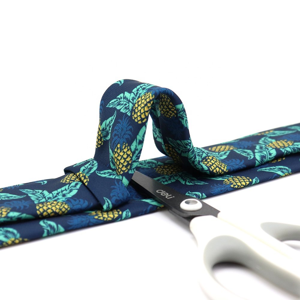 Tropical Hawaiian Fruit Pineapple Leaf Pop Art Holiday Polyester Twill Slim Skinny Narrow Custom Printed Ties for Men