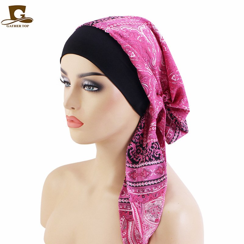Daily Wear Hot Turban Scarf Fashion Design Satin Head Pre-Tied Scarf Turban For Women