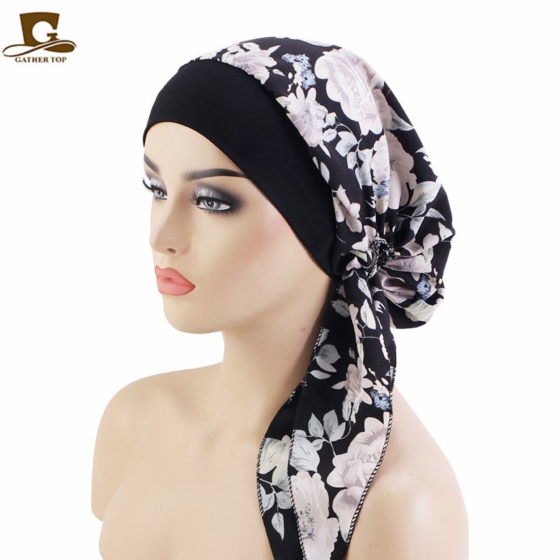 Daily Wear Hot Turban Scarf Fashion Design Satin Head Pre-Tied Scarf Turban For Women