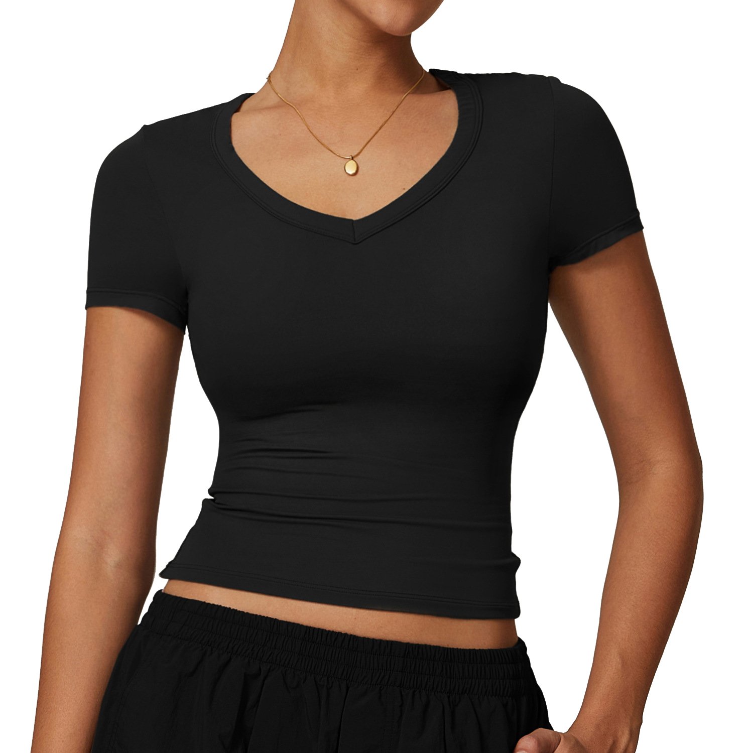 Women's Comfort V Neck Fitness T Shirt Short Sleeve Compression Stretchy Seamless Cotton Lightweight Tie Dye Single Piece