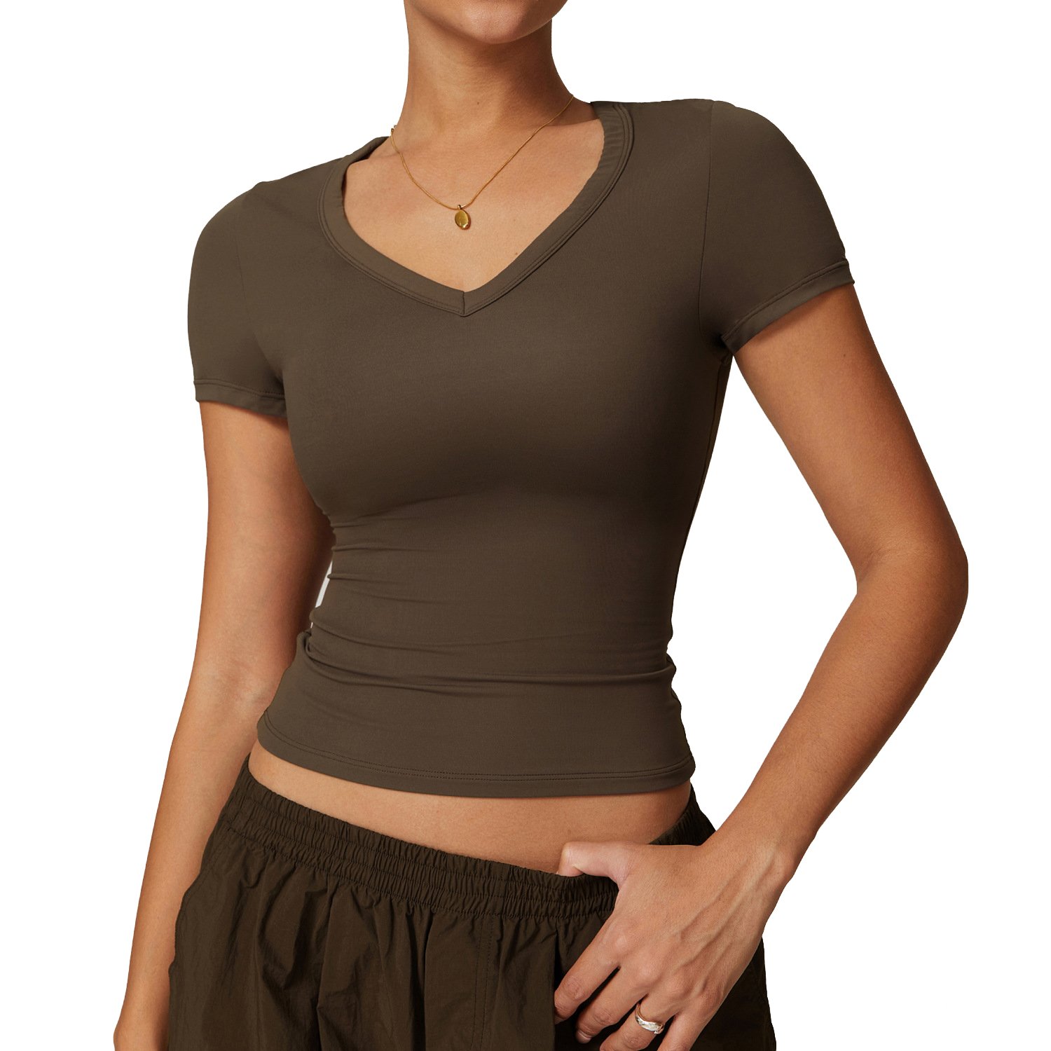 Women's Comfort V Neck Fitness T Shirt Short Sleeve Compression Stretchy Seamless Cotton Lightweight Tie Dye Single Piece