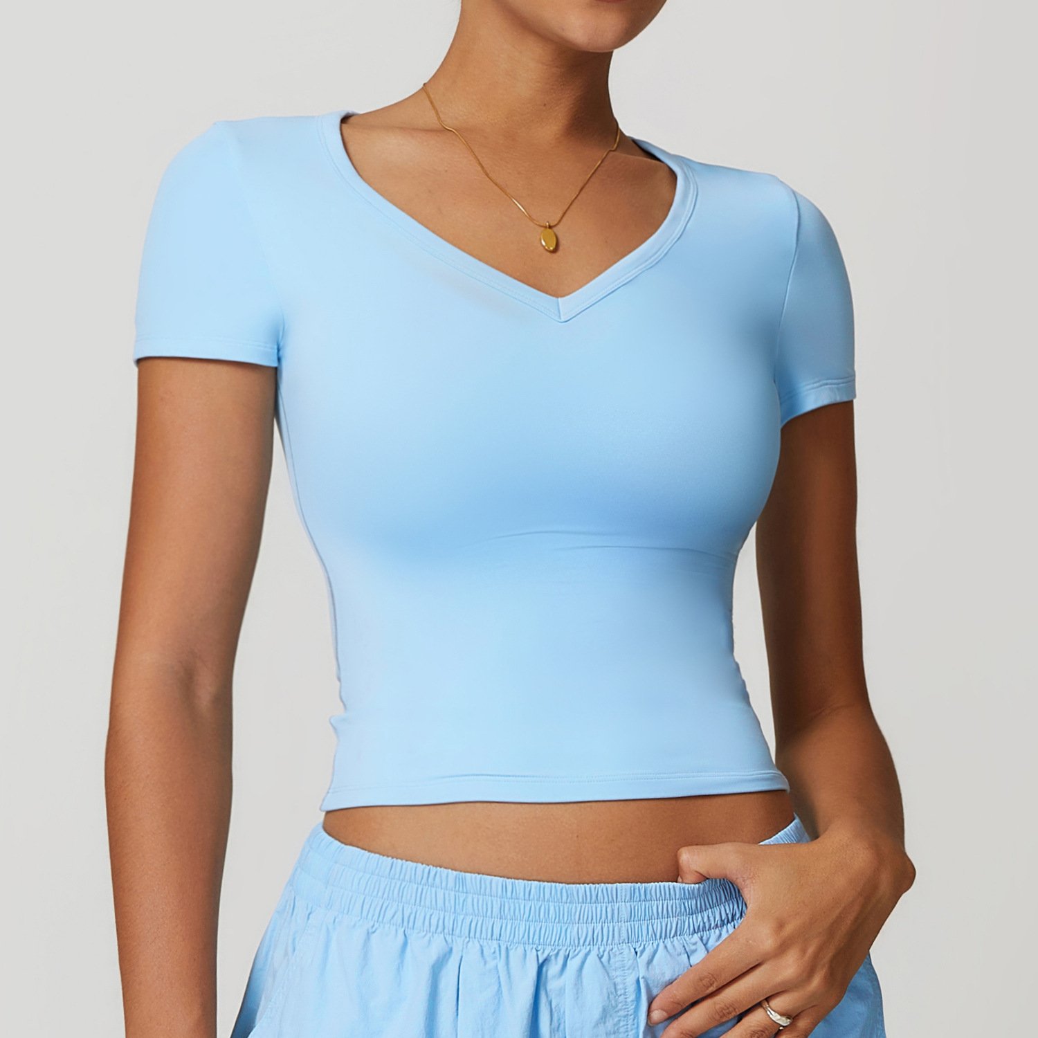 Women's Comfort V Neck Fitness T Shirt Short Sleeve Compression Stretchy Seamless Cotton Lightweight Tie Dye Single Piece