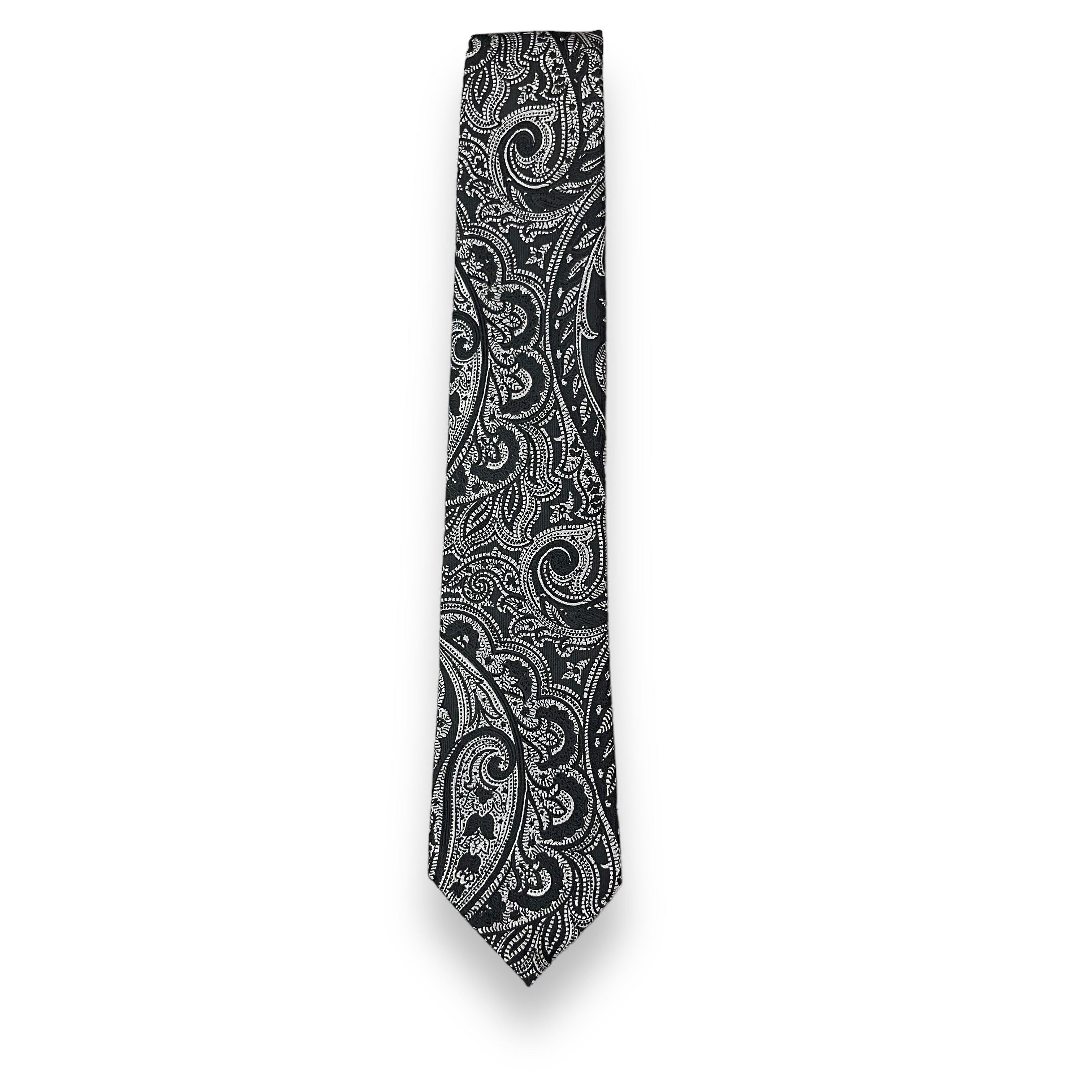 Black and White Paisley Silk Tie Elegant Necktie