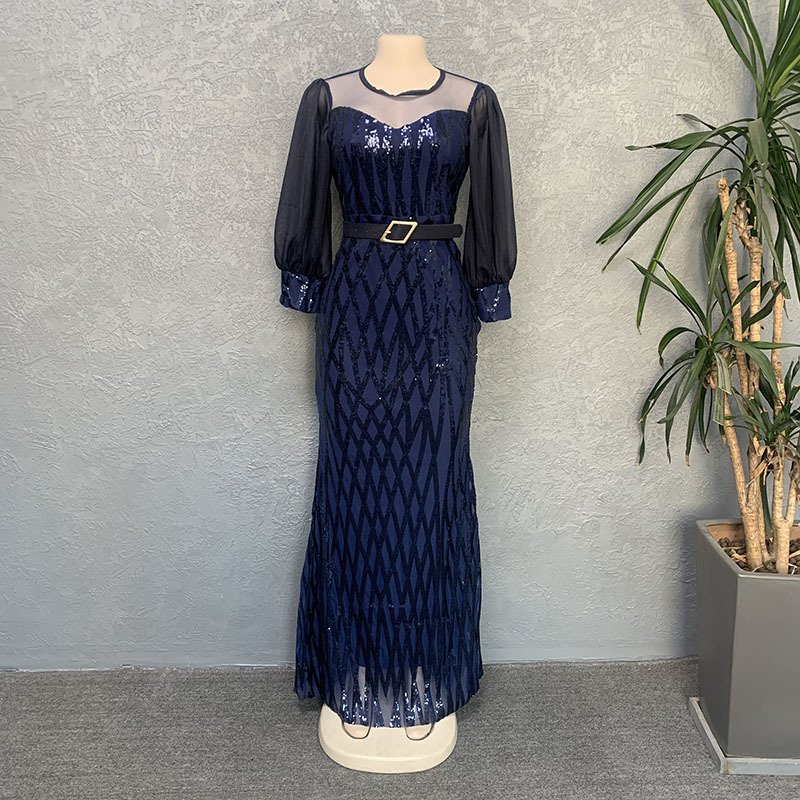 African Fashion Women Sequin Dress Summer Mesh Evening Long Dresses Slim Bodycon Gowns for Party Sexy Ladys Clothes
