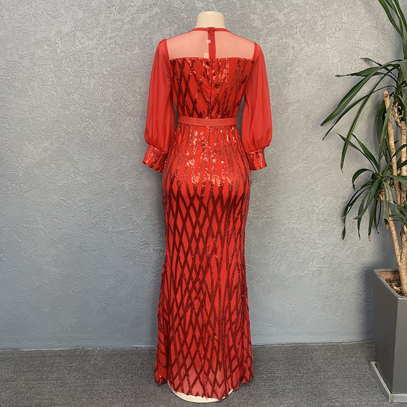 African Fashion Women Sequin Dress Summer Mesh Evening Long Dresses Slim Bodycon Gowns for Party Sexy Ladys Clothes
