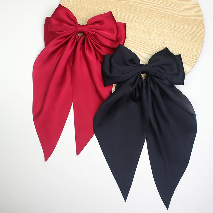 Luxury Elegant Silk Fabric Long Bow Girls Hair Clips Accessories Bowknot Ribbon Hairpin Pink Bow Hairgrips For Women