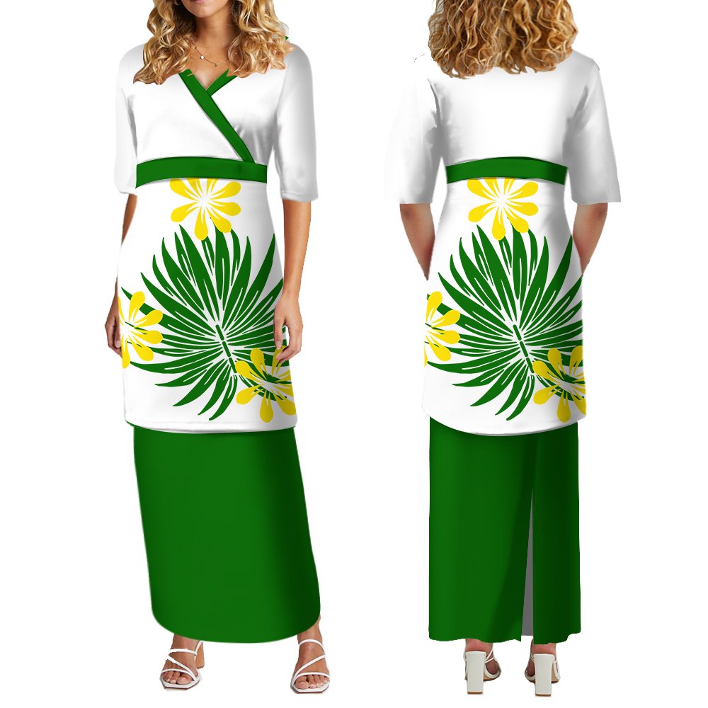 New Style Custom Polynesian Tribal V Neck Samoan Puletasi Set Ptaha Hawaiian Flower Printed Top And Skirts Womens Two Piece Sets