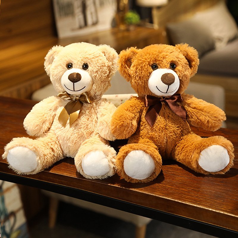 35CM Bear Plush Toy Cute Stuffed Animal Doll With Satin Bow Tie Birthday Lovely Toy For Kids