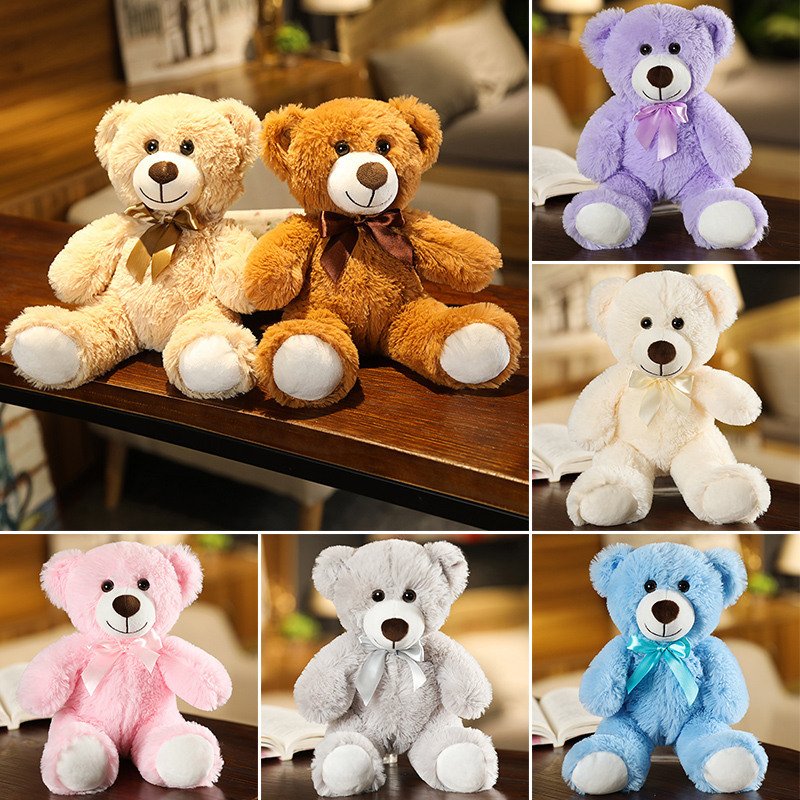 35CM Bear Plush Toy Cute Stuffed Animal Doll With Satin Bow Tie Birthday Lovely Toy For Kids