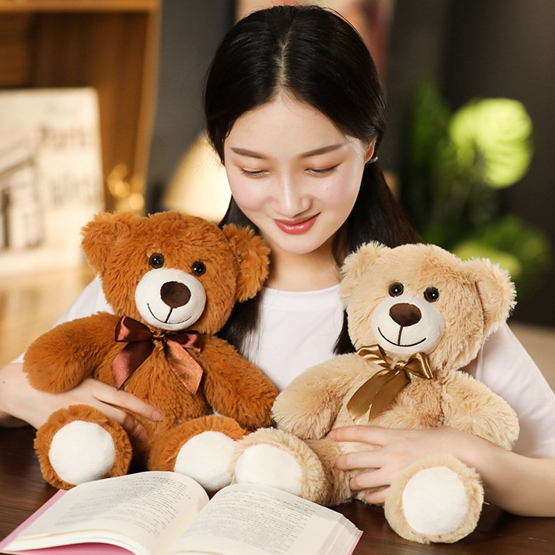35CM Bear Plush Toy Cute Stuffed Animal Doll With Satin Bow Tie Birthday Lovely Toy For Kids