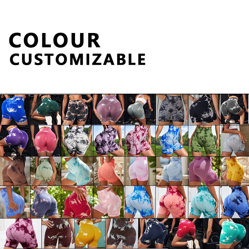 Fitness Yoga Training Shorts Scrunched Tummy Control Butt Lift Wide Band Waist Tie Dye Sports Seamless Women Gym Shorts
