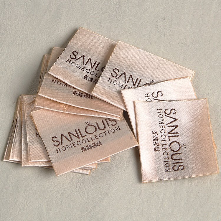 Brown silk damask woven label and weaving tag for wool tie hat silk scarf