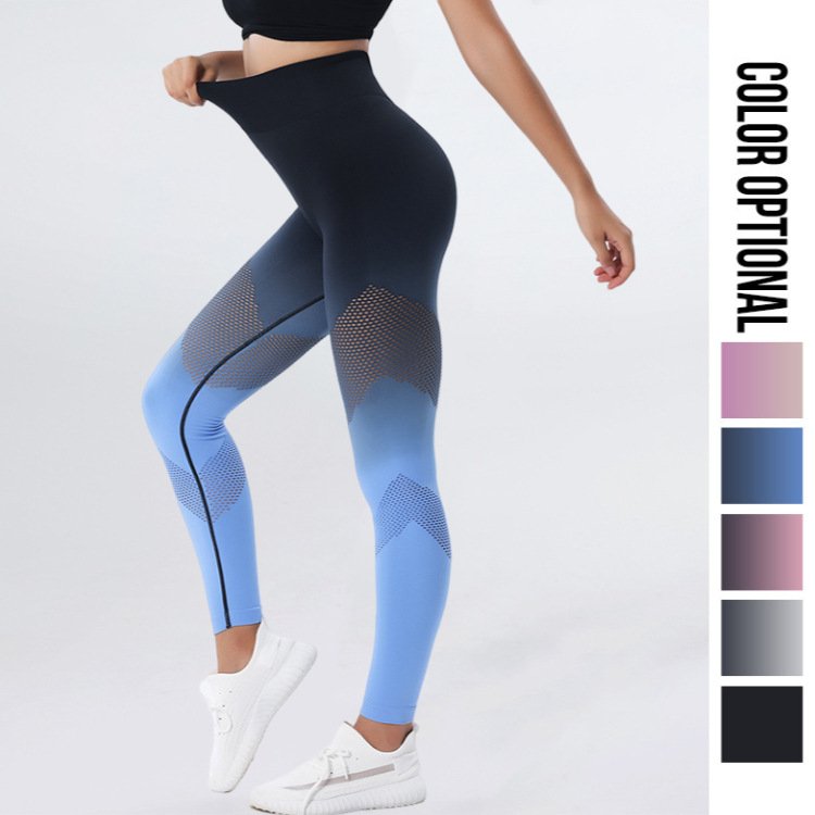 Hot Selling Seamless High Waist Women Sports long Mesh Tights Butt Lifting Gym Tie Dye Elastic Gradient Sports Yoga Leggings