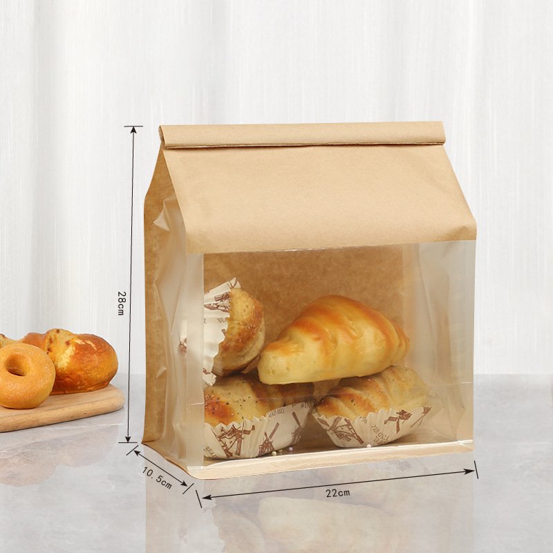 Custom Printed Long Loaf Bag Brown Baguette Disposable Kraft Paper French Bakery Food Baking Bread Packaging Bags With Window