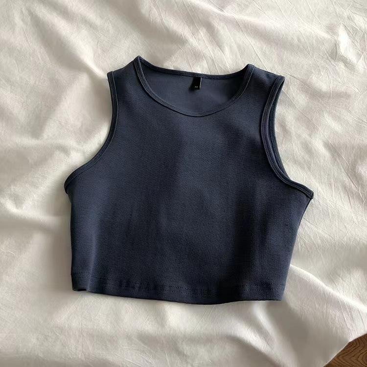 Support Custom cropped tank top Women's High Waist Slim Inside T-shirt Women's Elastic Short Sleeveless Bottom Shirt girl