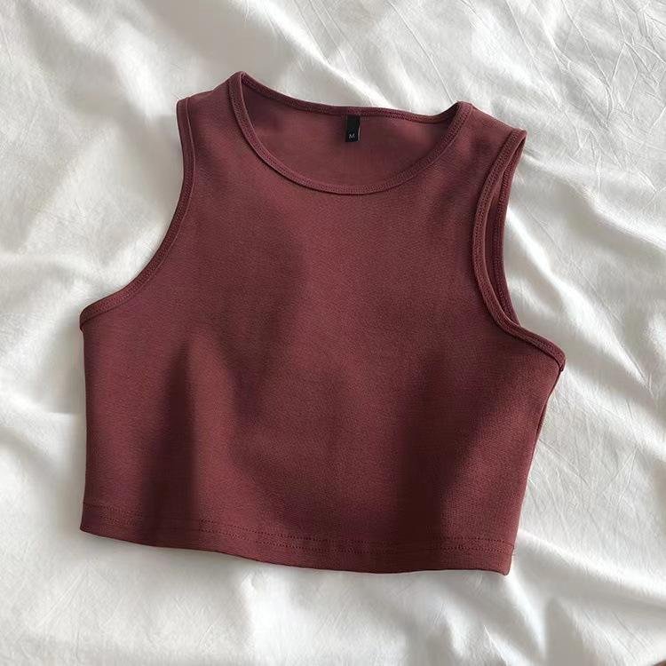 Support Custom cropped tank top Women's High Waist Slim Inside T-shirt Women's Elastic Short Sleeveless Bottom Shirt girl
