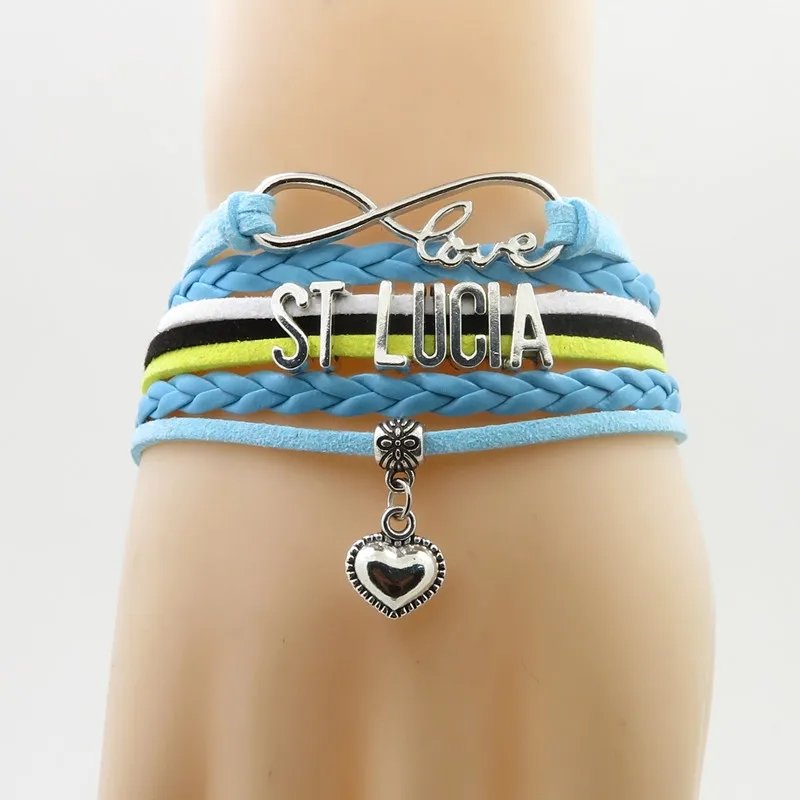 80 Model Caribbean Saint Lucia Flag Map Tie Clip Pin Ring Brooch Cuff Link Necklace Bracelet Earrings Key Chain Jewelry Set