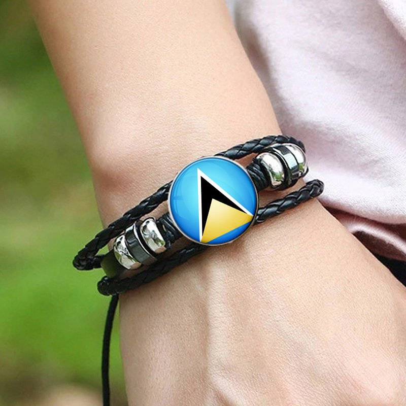 80 Model Caribbean Saint Lucia Flag Map Tie Clip Pin Ring Brooch Cuff Link Necklace Bracelet Earrings Key Chain Jewelry Set