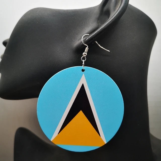 80 Model Caribbean Saint Lucia Flag Map Tie Clip Pin Ring Brooch Cuff Link Necklace Bracelet Earrings Key Chain Jewelry Set