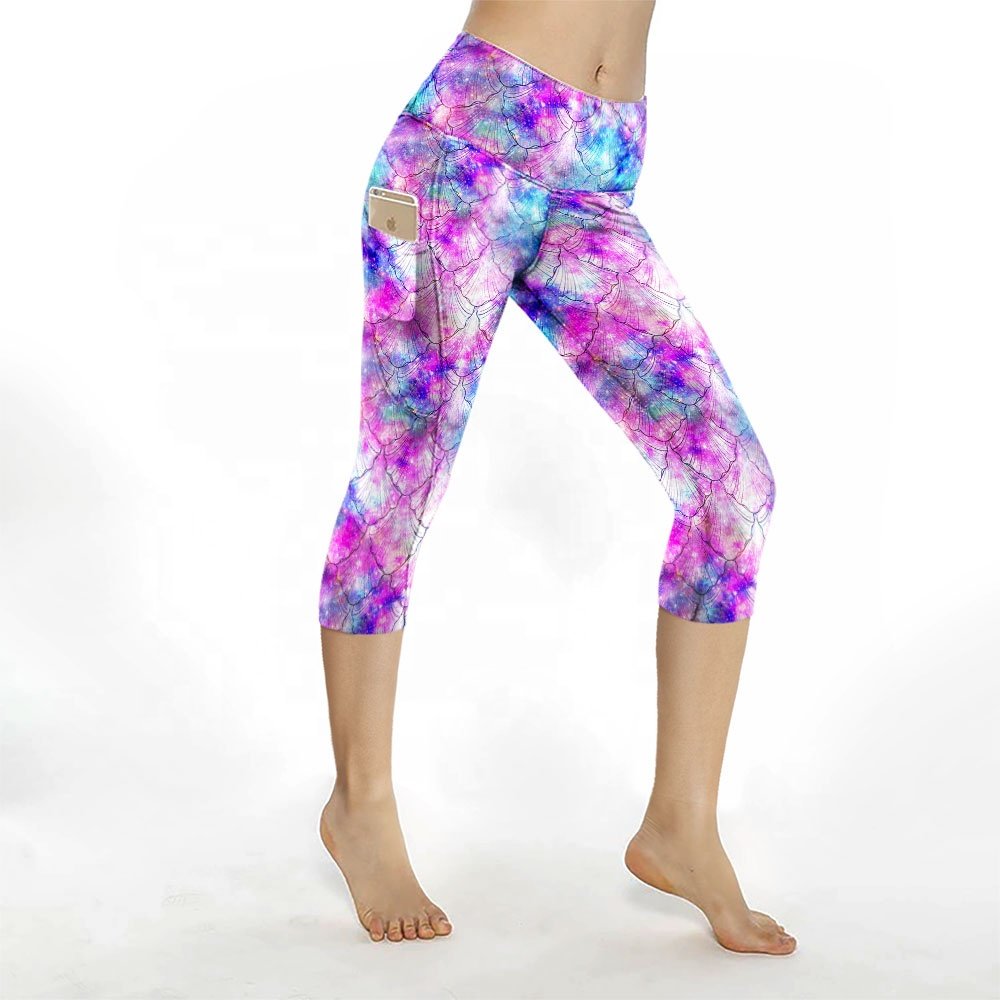 Hot Selling scrunch butt leggings seamless tie die custom printed yoga pants with pocket gym leggings for women