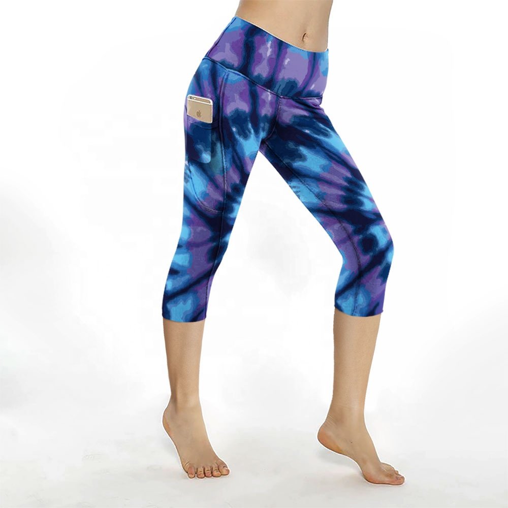 Hot Selling scrunch butt leggings seamless tie die custom printed yoga pants with pocket gym leggings for women