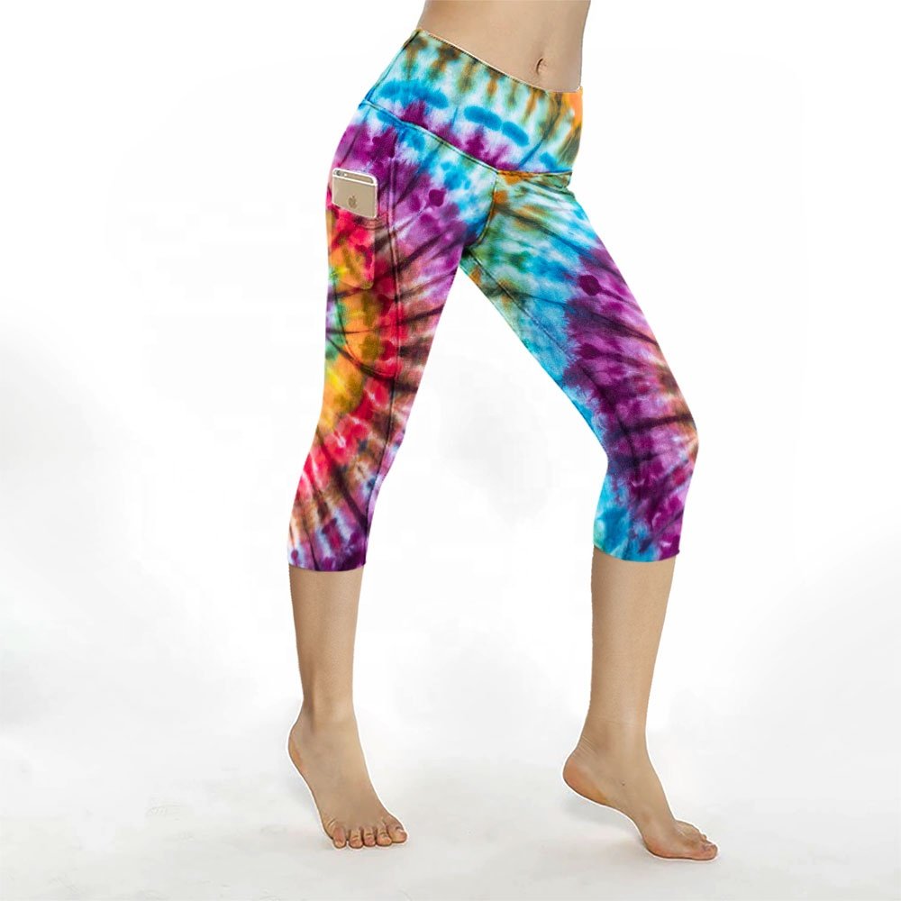 Hot Selling scrunch butt leggings seamless tie die custom printed yoga pants with pocket gym leggings for women