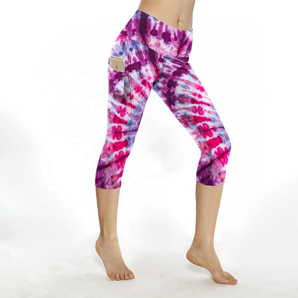Hot Selling scrunch butt leggings seamless tie die custom printed yoga pants with pocket gym leggings for women