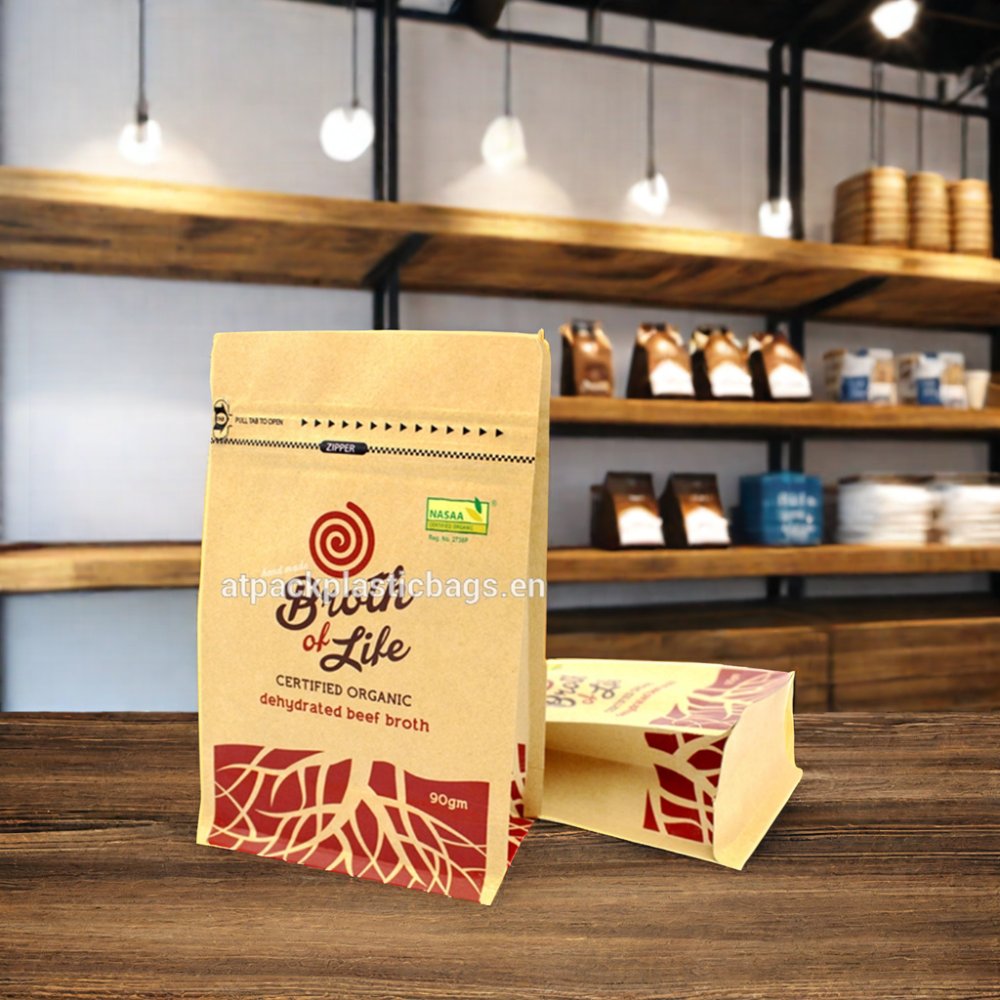 AT PACK Digital Print LOQ MOQ 250g 500g 1KG Kraft Paper Packaging For Coffee Flat Bottom Coffee Bags With Valve and Zipper