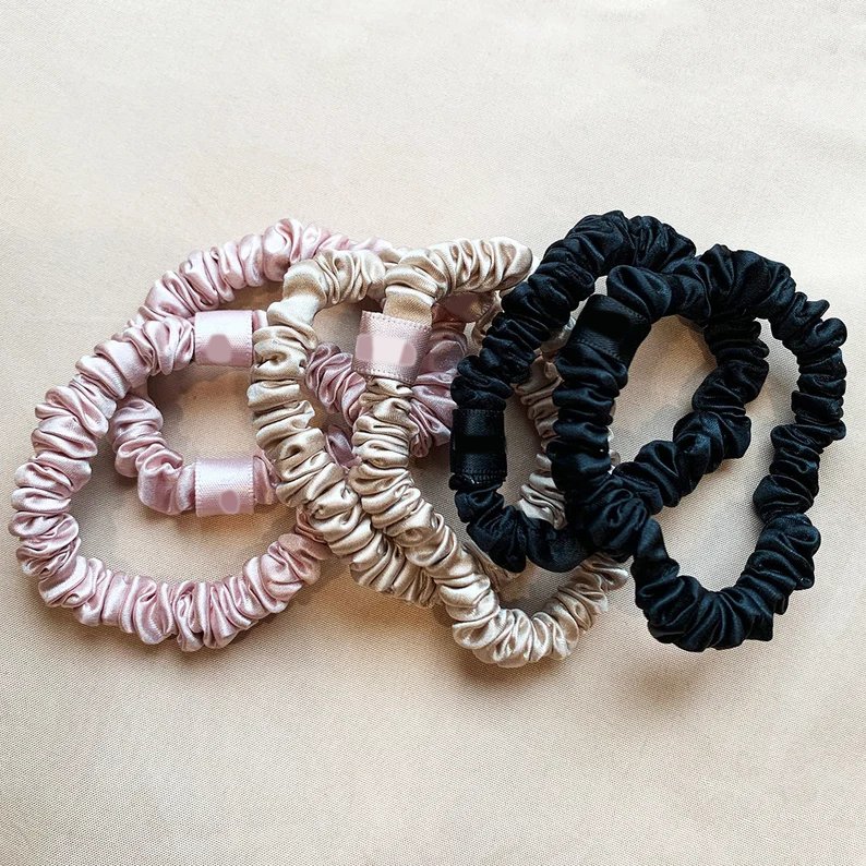 Hair Care and Skin Friendly Solid Color Custom Elastic Silk Hair Ties with Logo for Women
