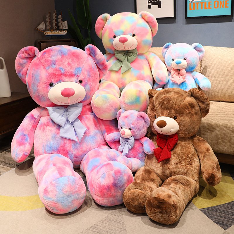 Factory Price Stuffed Animals Colorful Bow Big Teddy Bear Tie-dye Pink Plush Toy for Valentine Christmas Birthday