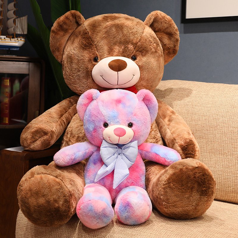 Factory Price Stuffed Animals Colorful Bow Big Teddy Bear Tie-dye Pink Plush Toy for Valentine Christmas Birthday