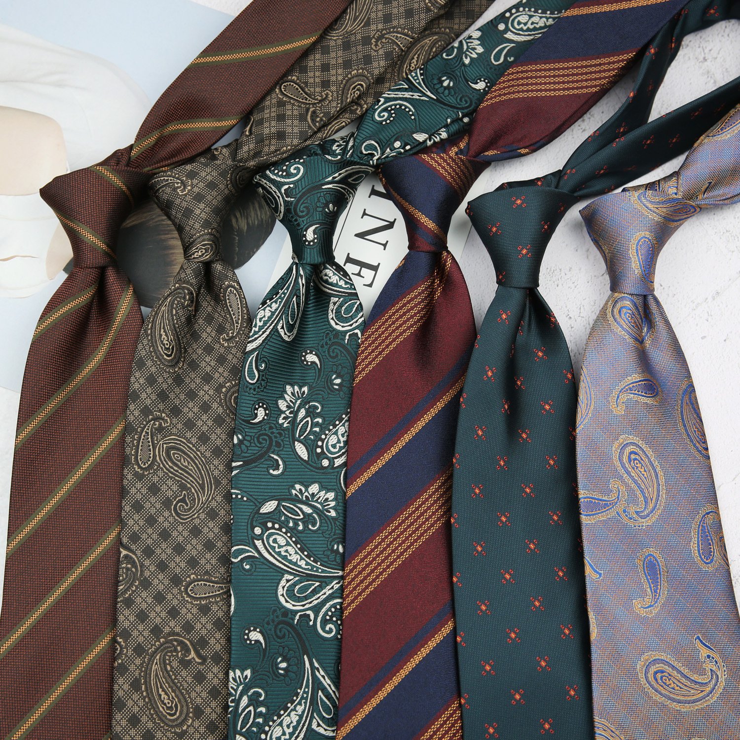 Men british retro dark green coffee pattern 8CM formal professional neck ties fabric business casual wine red striped neck tie