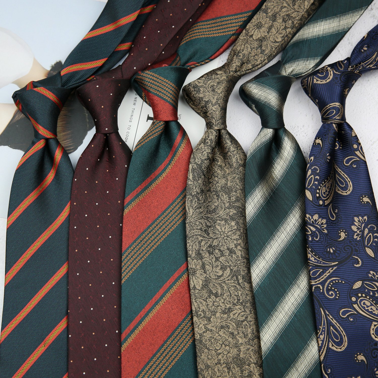 Men british retro dark green coffee pattern 8CM formal professional neck ties fabric business casual wine red striped neck tie