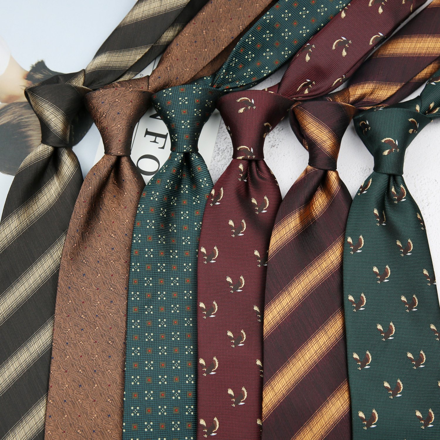 Men british retro dark green coffee pattern 8CM formal professional neck ties fabric business casual wine red striped neck tie