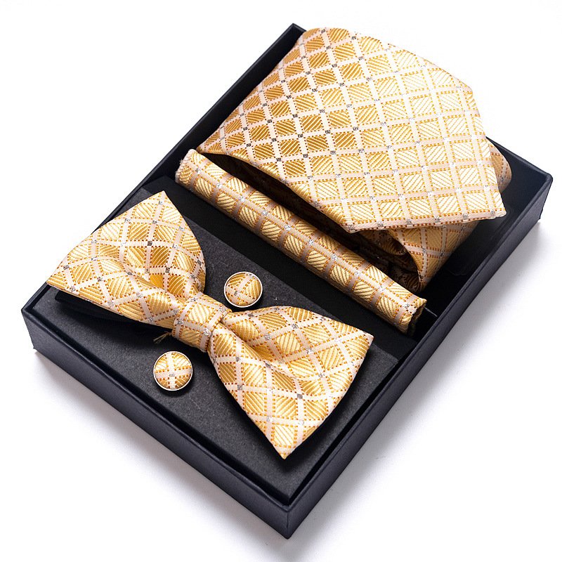 Luxury Men's 8cm Business real Estate striped tie wedding accessories tie bow tie square cufflinks gift box set