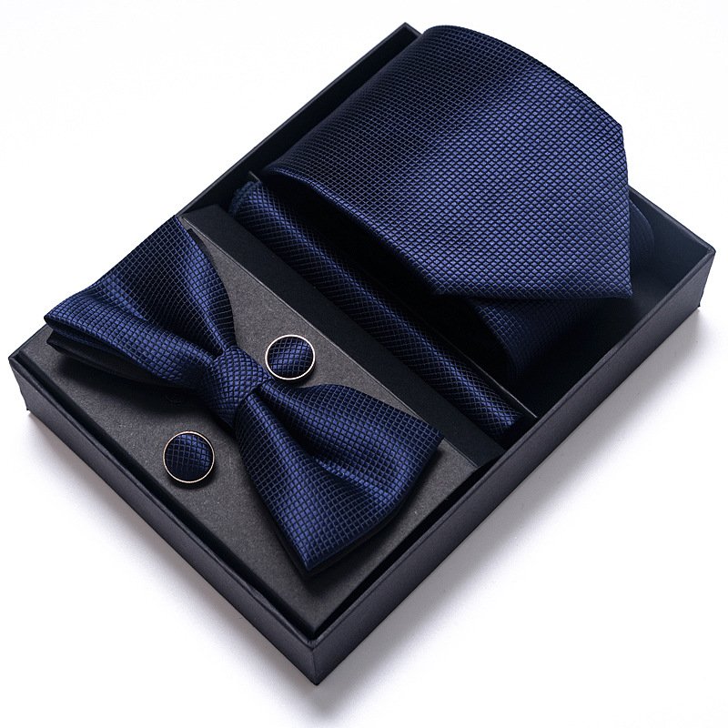 Luxury Men's 8cm Business real Estate striped tie wedding accessories tie bow tie square cufflinks gift box set