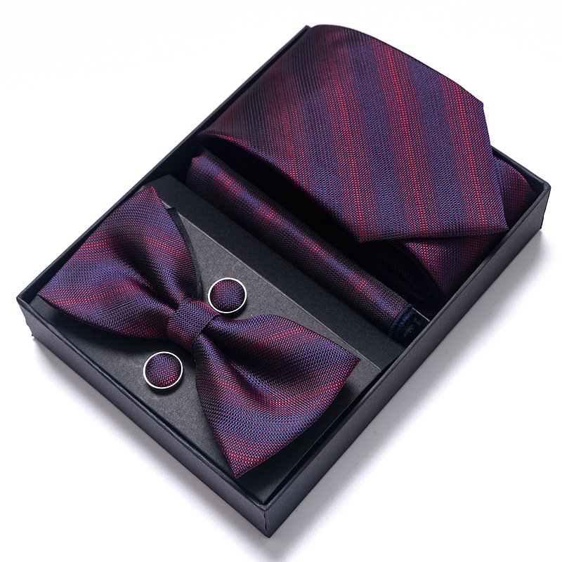 Luxury Men's 8cm Business real Estate striped tie wedding accessories tie bow tie square cufflinks gift box set