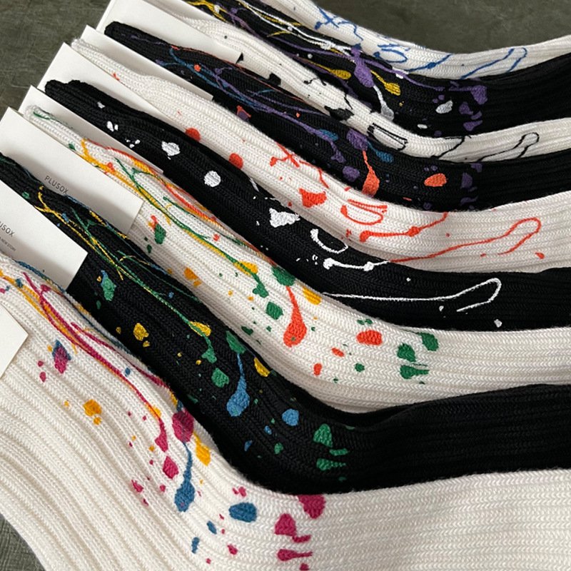 Newest fashion design top quality chunky line knitted cotton man crew socks couples scribble tie dye socks unisex leisure socks